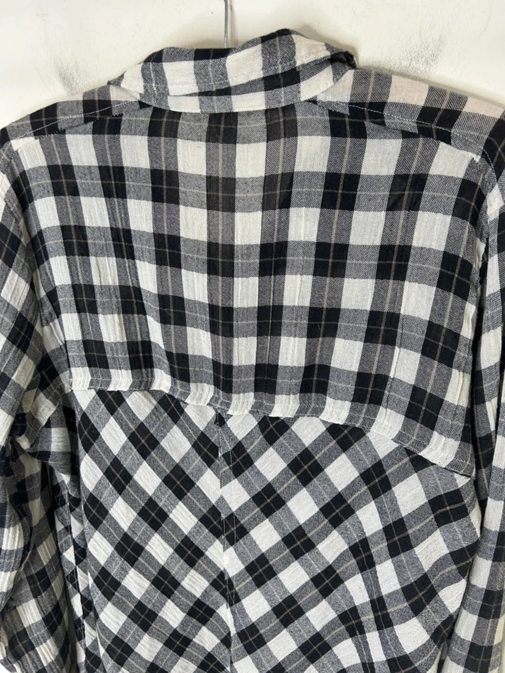 FREE PEOPLE Black White Plaid Snap Button Down Shirt Cutout Size Small